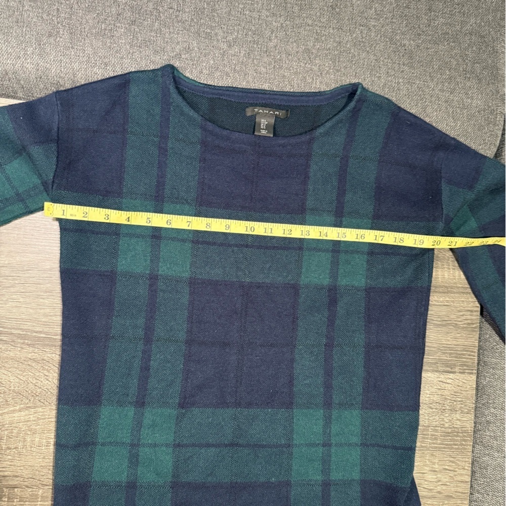 Tahari Women's Crewneck Sweater - Navy and Teal Plaid - Picture 10 of 15